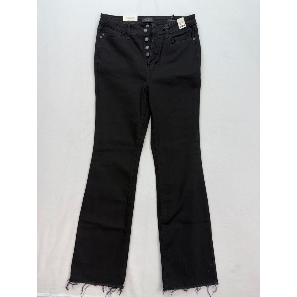 Judy Blue Bootcut Jeans Women 13/31 Black High Waist Button Fly Raw Hem New